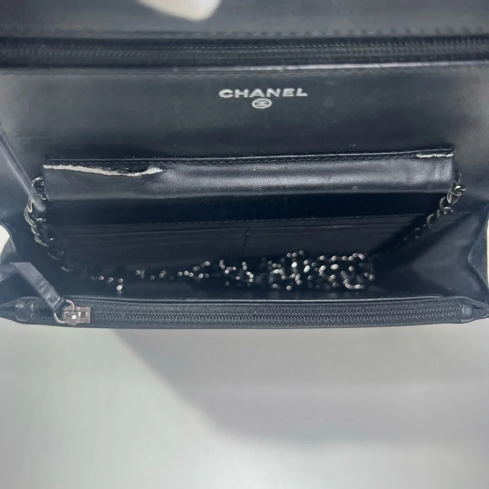 CHANEL | Black Patent Caviar Leather Wallet on Chain